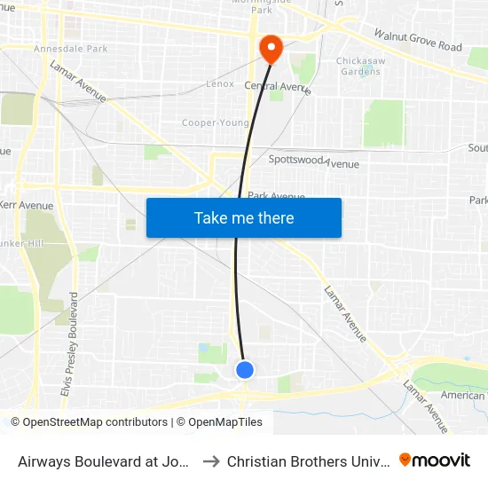 Airways Boulevard at Joy Lane to Christian Brothers University map