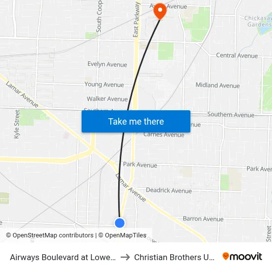 Airways Boulevard at Lowell Avenue to Christian Brothers University map