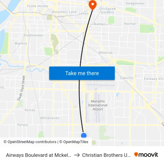 Airways Boulevard at Mckellar Woods to Christian Brothers University map