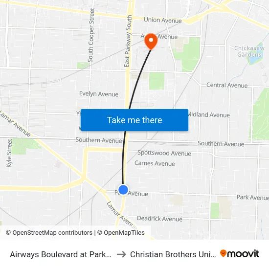 Airways Boulevard at Park Avenue to Christian Brothers University map