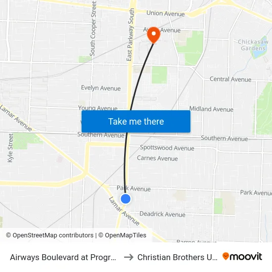 Airways Boulevard at Progress Avenue to Christian Brothers University map