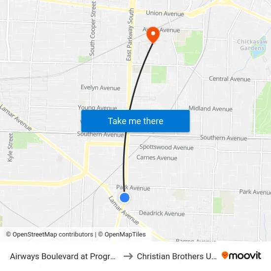 Airways Boulevard at Progress Avenue to Christian Brothers University map
