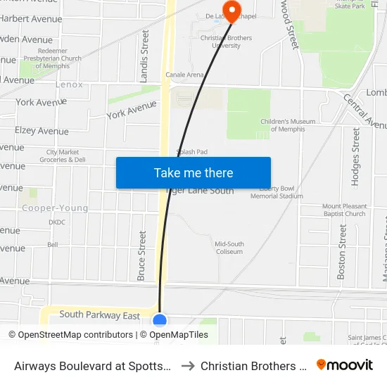 Airways Boulevard at Spottswood Avenue to Christian Brothers University map