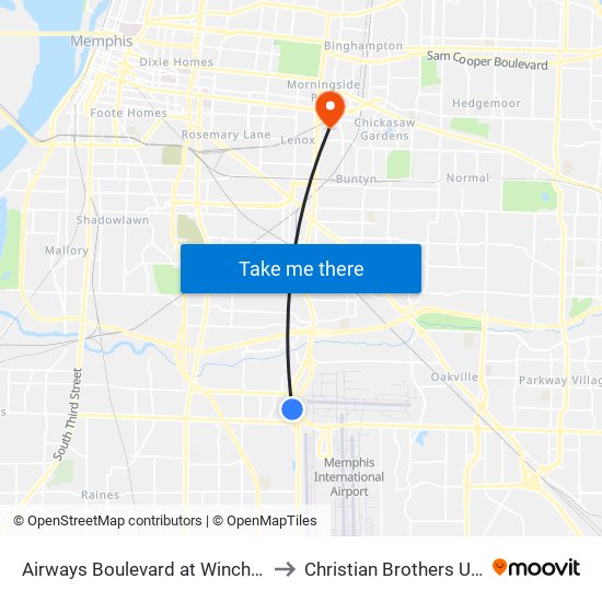 Airways Boulevard at Winchester Road to Christian Brothers University map