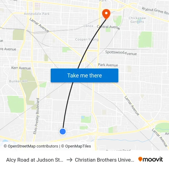 Alcy Road at Judson Street to Christian Brothers University map