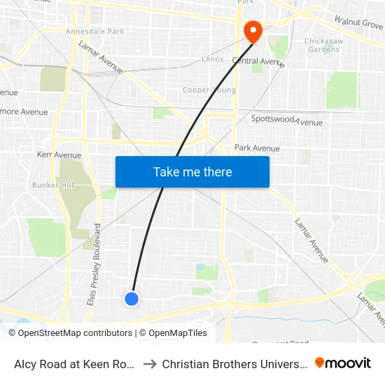 Alcy Road at Keen Road to Christian Brothers University map