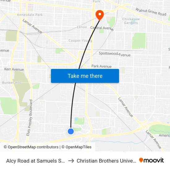 Alcy Road at Samuels Street to Christian Brothers University map