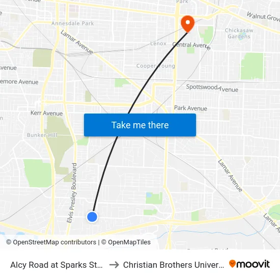 Alcy Road at Sparks Street to Christian Brothers University map