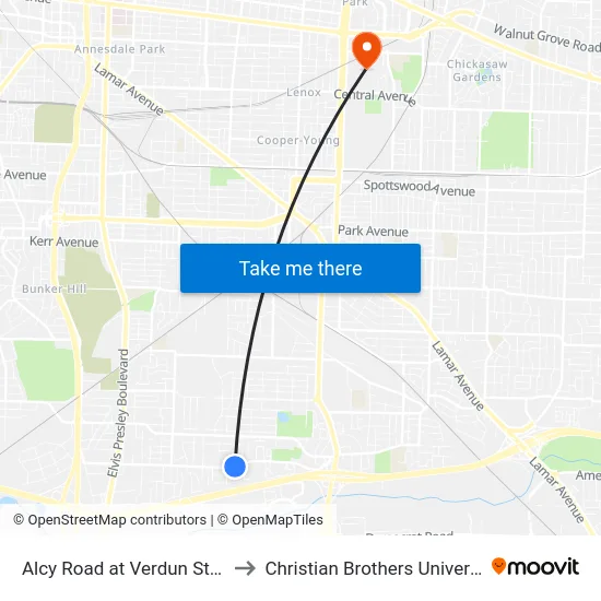Alcy Road at Verdun Street to Christian Brothers University map