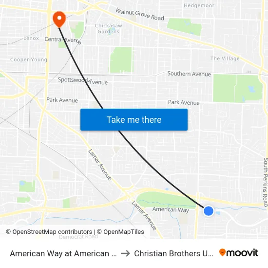 American Way at American Way Drive to Christian Brothers University map