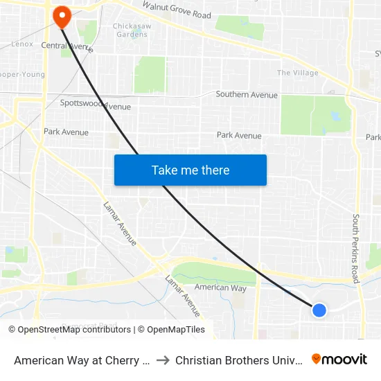 American Way at Cherry Road to Christian Brothers University map