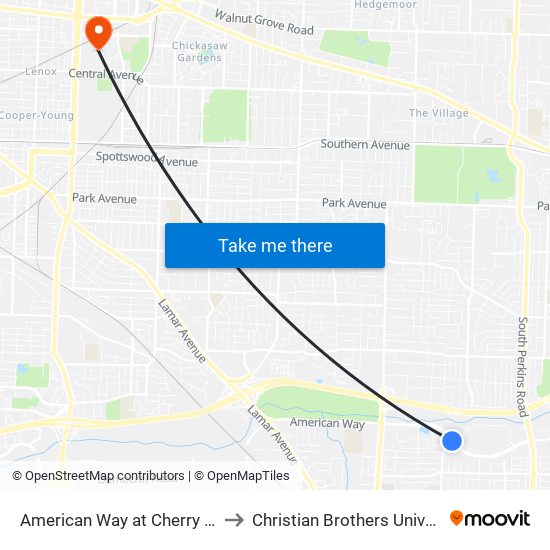 American Way at Cherry Road to Christian Brothers University map