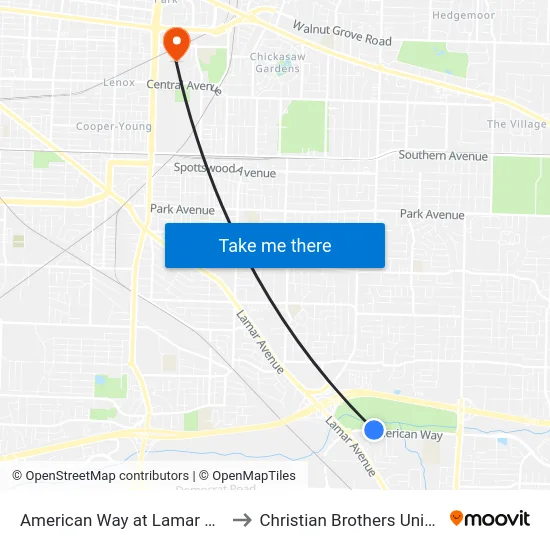 American Way at Lamar Avenue to Christian Brothers University map