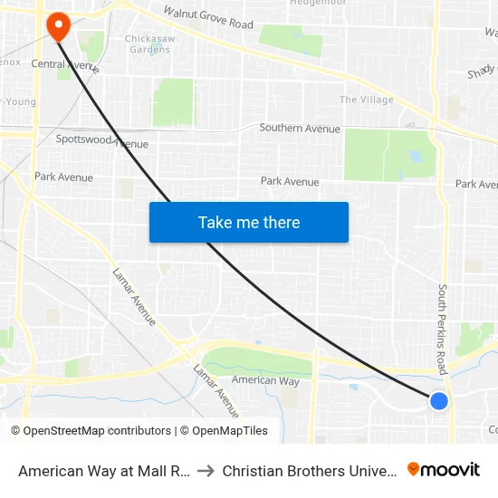 American Way at Mall Road to Christian Brothers University map