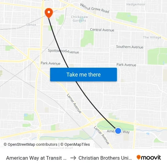 American Way at Transit Center to Christian Brothers University map