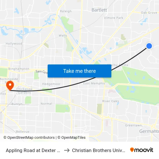 Appling Road at Dexter Road to Christian Brothers University map