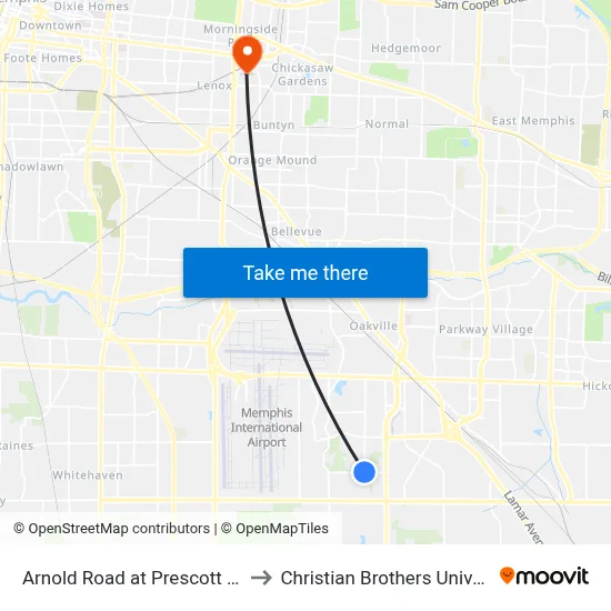 Arnold Road at Prescott Road to Christian Brothers University map