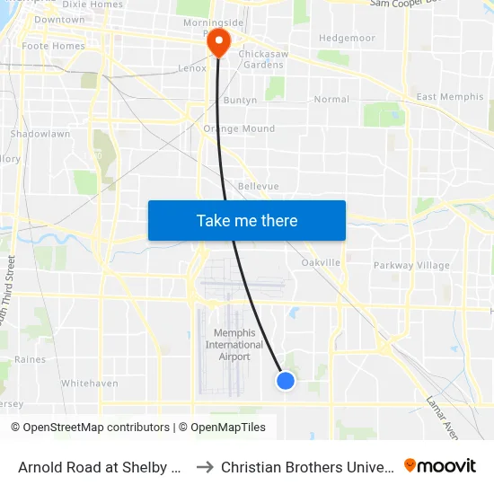Arnold Road at Shelby Drive to Christian Brothers University map