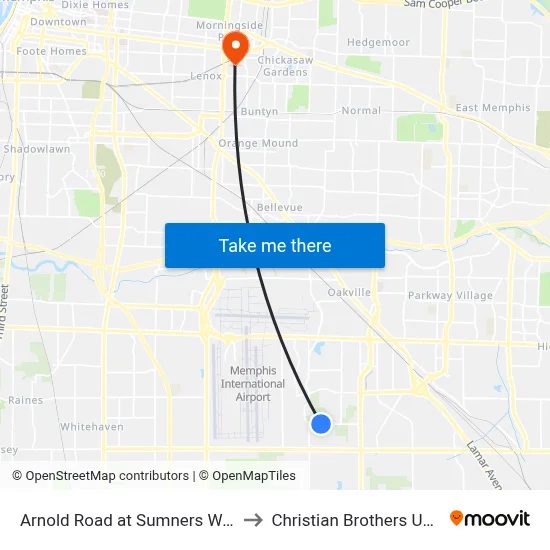 Arnold Road at Sumners Wells Road to Christian Brothers University map