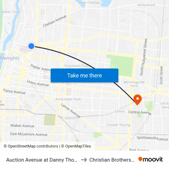 Auction Avenue at Danny Thomas Boulevard to Christian Brothers University map
