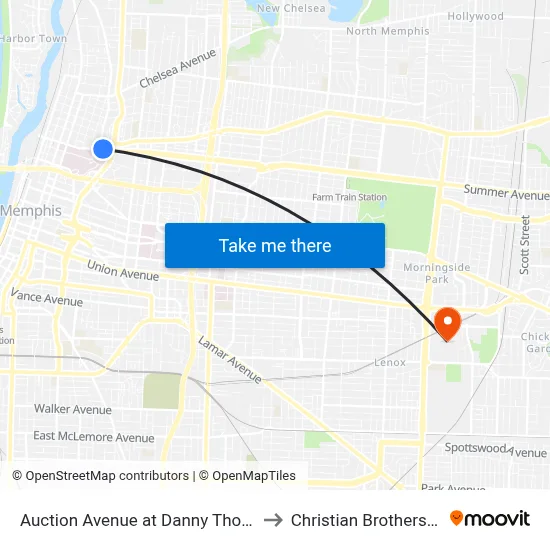 Auction Avenue at Danny Thomas Boulevard to Christian Brothers University map