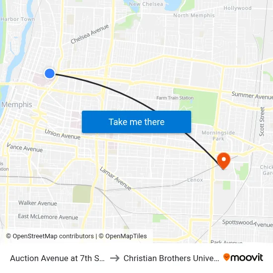 Auction Avenue at 7th Street to Christian Brothers University map