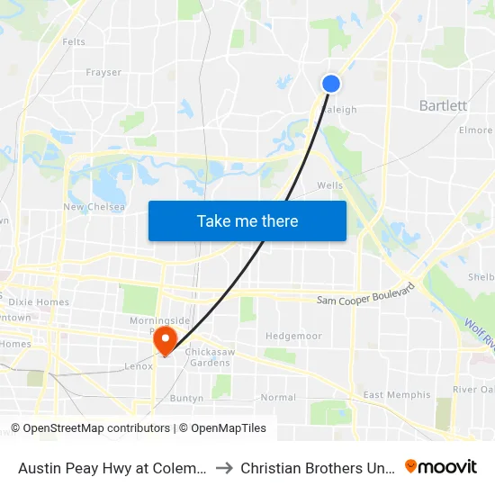 Austin Peay Hwy at Coleman Road to Christian Brothers University map