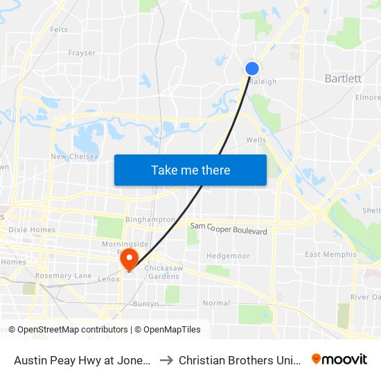 Austin Peay Hwy at Jones Road to Christian Brothers University map