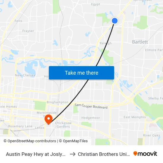 Austin Peay Hwy at Joslyn Street to Christian Brothers University map
