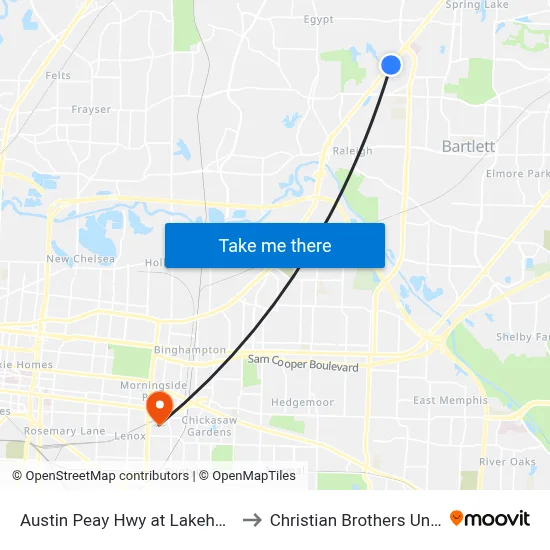 Austin Peay Hwy at Lakehurst Drive to Christian Brothers University map