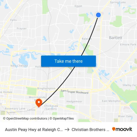 Austin Peay Hwy at Raleigh Common Drive to Christian Brothers University map