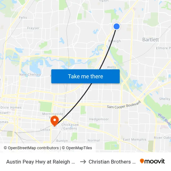 Austin Peay Hwy at Raleigh Springs Mktpl to Christian Brothers University map