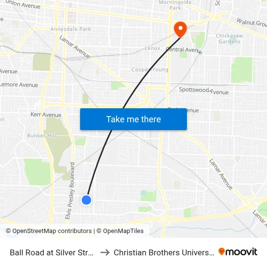 Ball Road at Silver Street to Christian Brothers University map