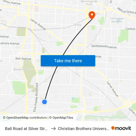Ball Road at Silver Street to Christian Brothers University map