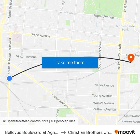 Bellevue Boulevard at Agnes Place to Christian Brothers University map