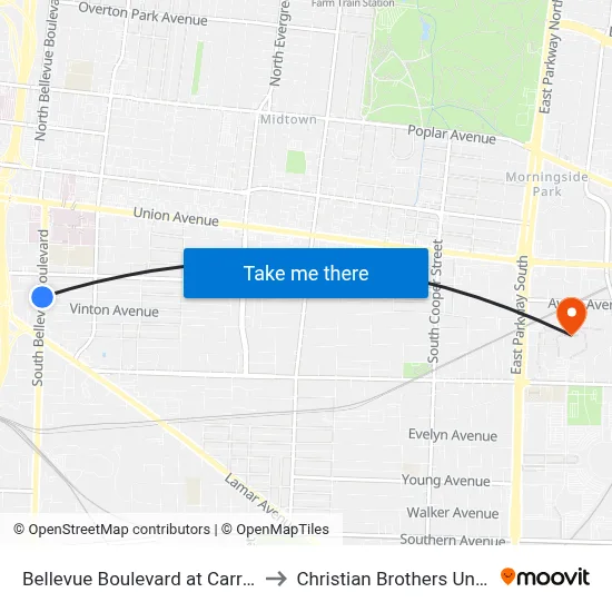 Bellevue Boulevard at Carr Avenue to Christian Brothers University map