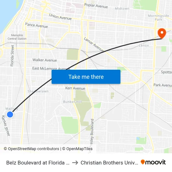 Belz Boulevard at Florida Street to Christian Brothers University map