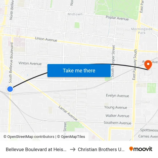 Bellevue Boulevard at Heistan Place to Christian Brothers University map