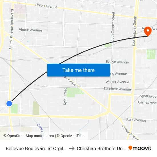 Bellevue Boulevard at Orgill Avenue to Christian Brothers University map