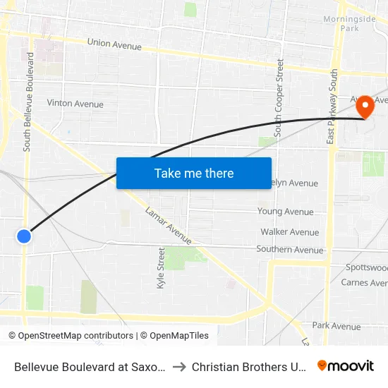 Bellevue Boulevard at Saxon Avenue to Christian Brothers University map