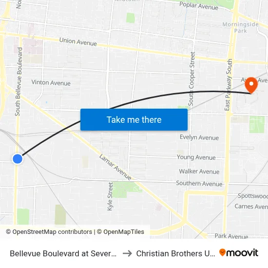 Bellevue Boulevard at Severson Avenue to Christian Brothers University map