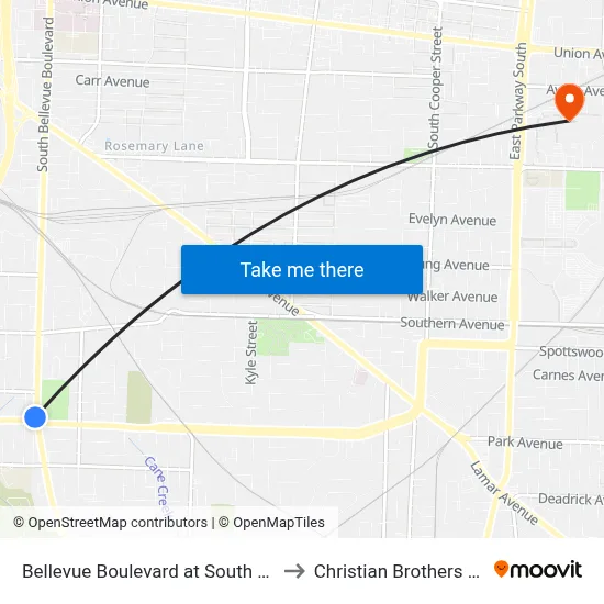 Bellevue Boulevard at South Parkway East to Christian Brothers University map