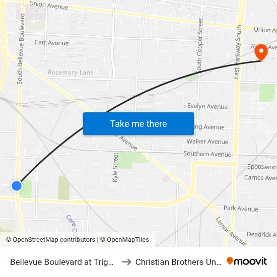 Bellevue Boulevard at Trigg Avenue to Christian Brothers University map
