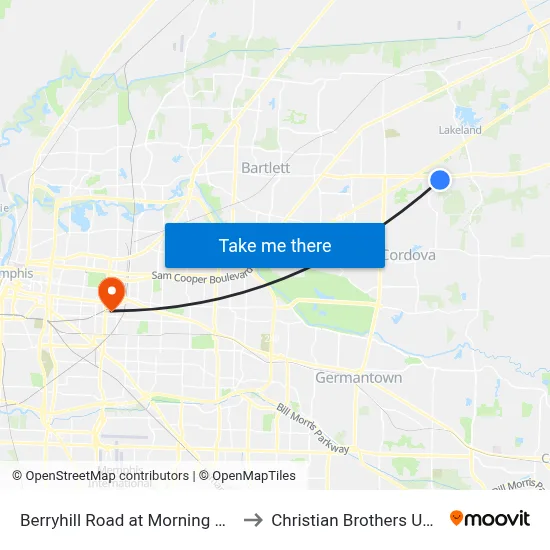 Berryhill Road at Morning Park Drive to Christian Brothers University map