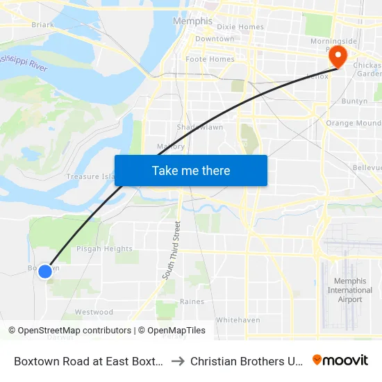 Boxtown Road at East Boxtown Road to Christian Brothers University map