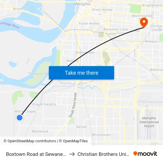 Boxtown Road at Sewanee Road to Christian Brothers University map