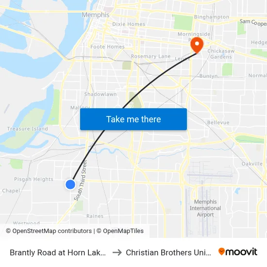 Brantly Road at Horn Lake Road to Christian Brothers University map