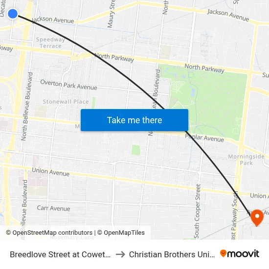 Breedlove Street at Coweta Place to Christian Brothers University map