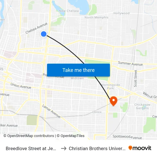 Breedlove Street at Jehl Pl to Christian Brothers University map