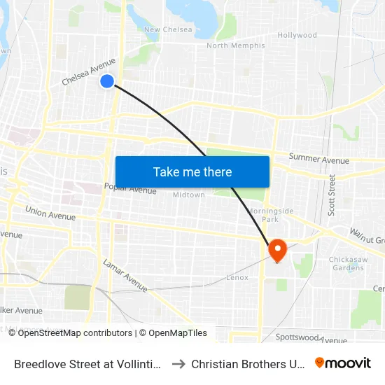 Breedlove Street at Vollintine Avenue to Christian Brothers University map